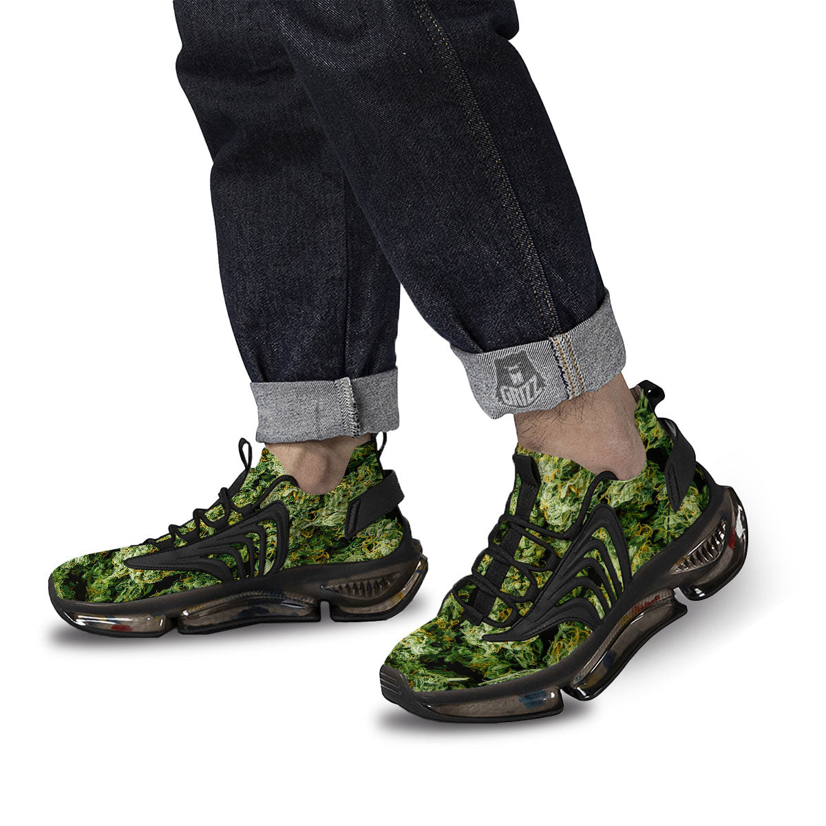 Weed Green Print Black Gym Shoes-grizzshop