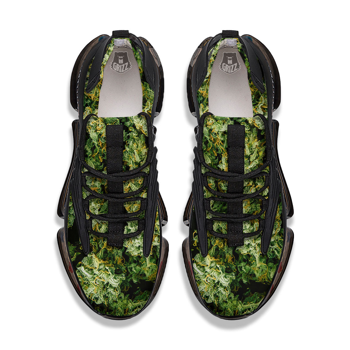 Weed Green Print Black Gym Shoes-grizzshop