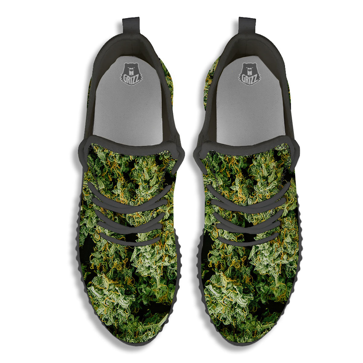 Weed Green Print Black Walking Shoes-grizzshop
