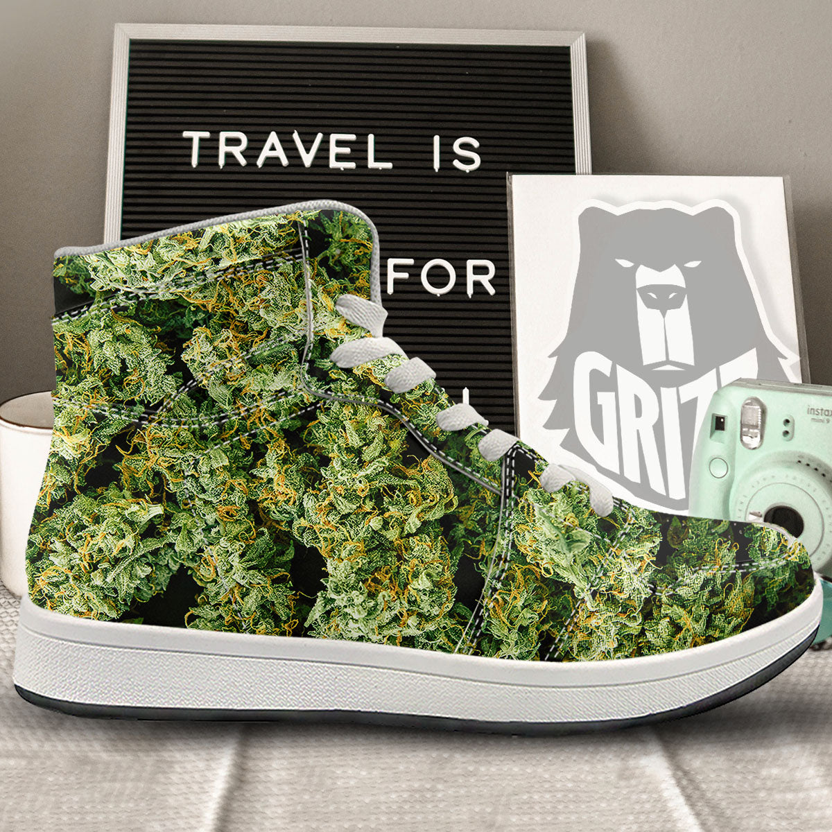 Weed Green Print High Top Sneakers-grizzshop