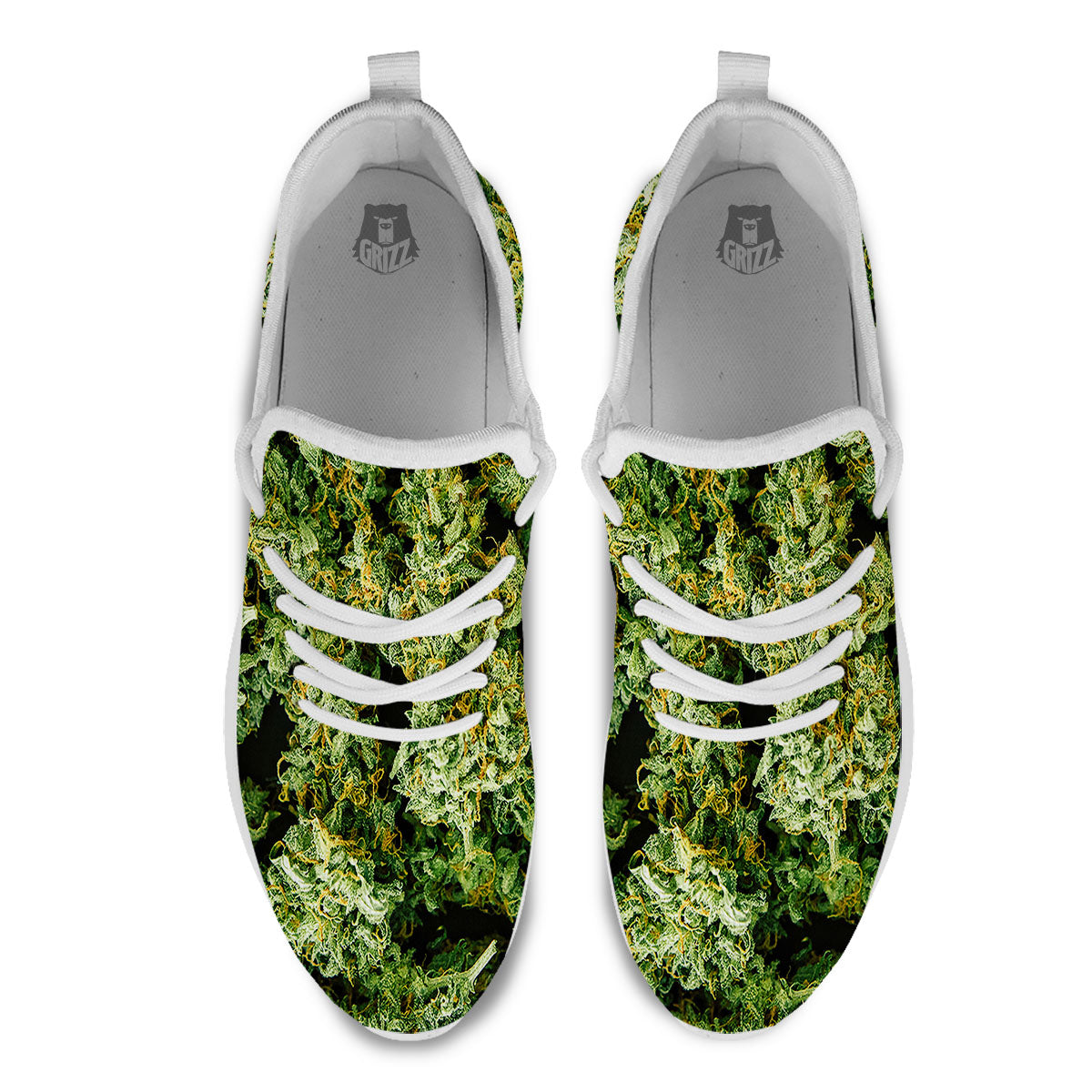 Weed Green Print White Athletic Shoes-grizzshop