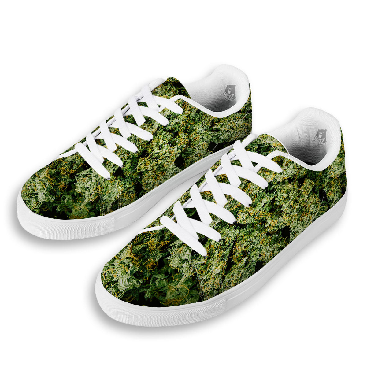 Weed Green Print White Low Top Sneakers-grizzshop