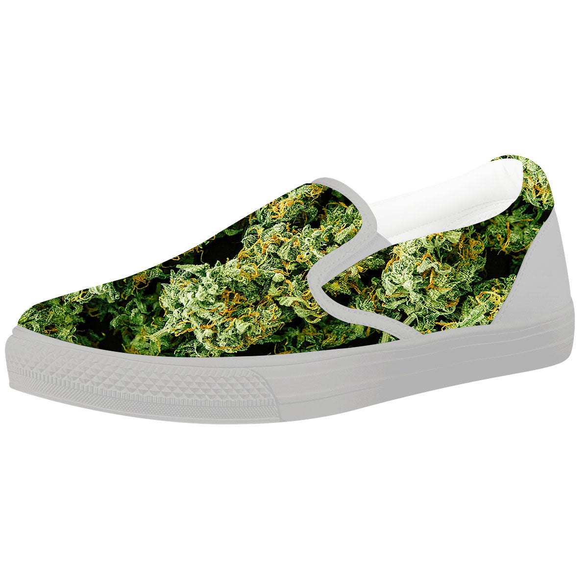 Weed Green Print White Slip On Shoes-grizzshop