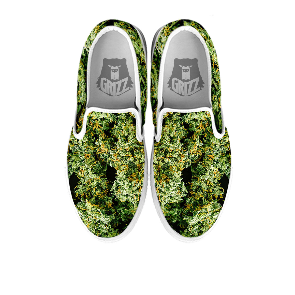 Weed Green Print White Slip On Shoes-grizzshop