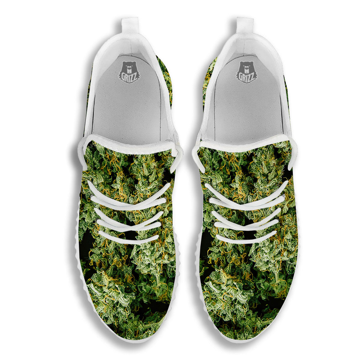 Weed Green Print White Walking Shoes-grizzshop