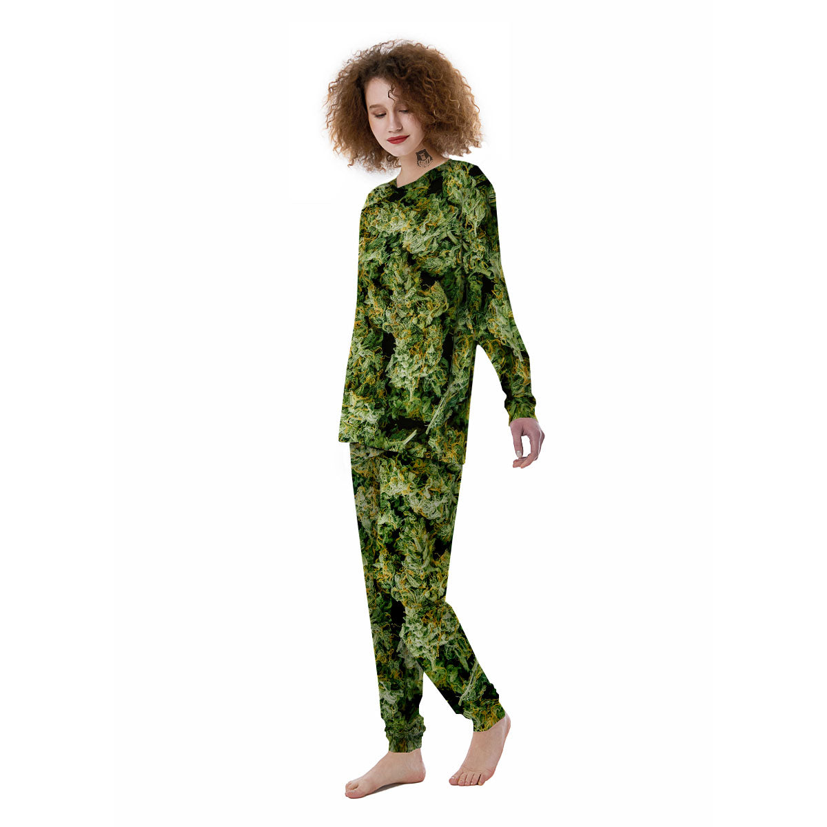 Weed Green Print Women's Pajamas-grizzshop