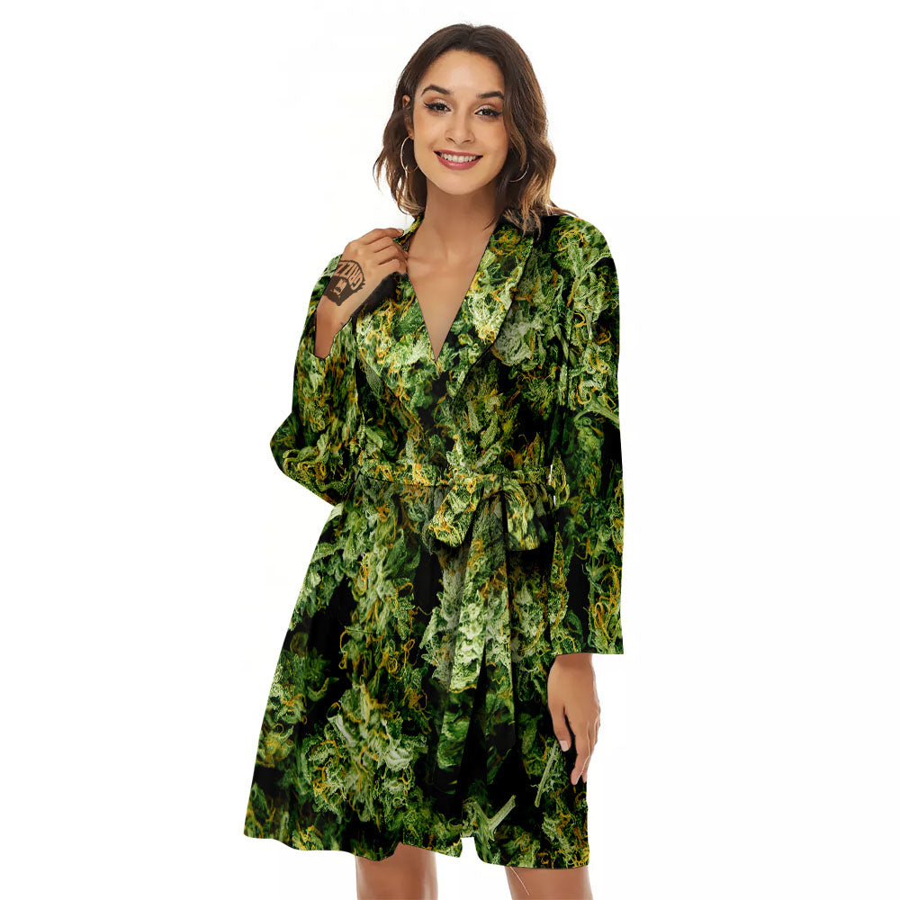 Weed Green Print Women's Robe-grizzshop