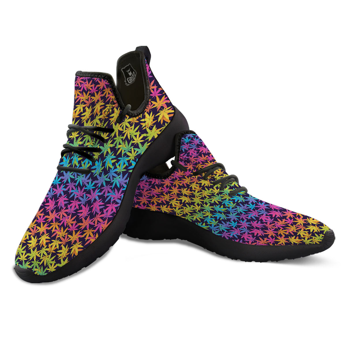 Weed Leaf Colorful Print Pattern Black Athletic Shoes-grizzshop