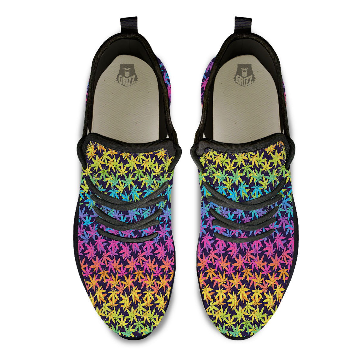 Weed Leaf Colorful Print Pattern Black Athletic Shoes-grizzshop