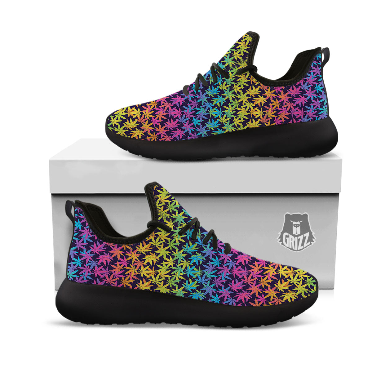Weed Leaf Colorful Print Pattern Black Athletic Shoes-grizzshop