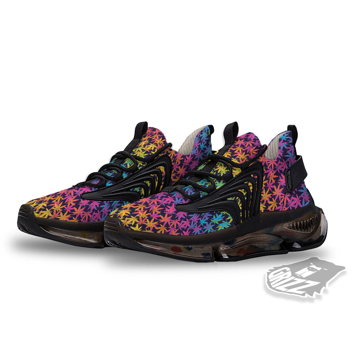 Weed Leaf Colorful Print Pattern Black Gym Shoes-grizzshop