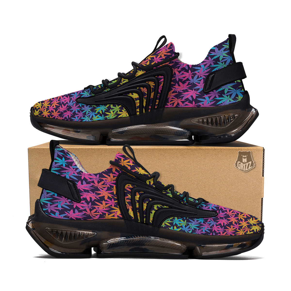 Weed Leaf Colorful Print Pattern Black Gym Shoes-grizzshop