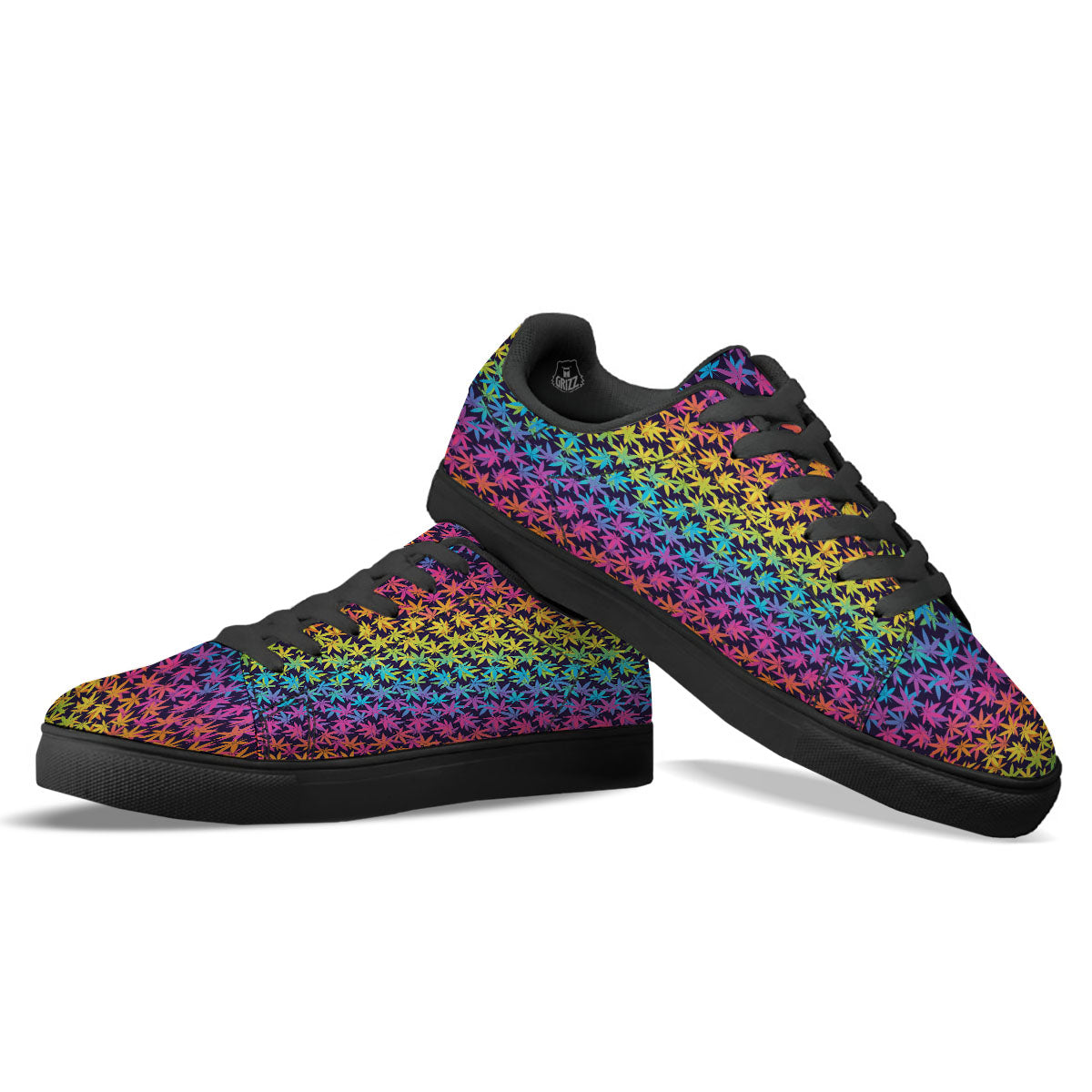 Weed Leaf Colorful Print Pattern Black Low Top Sneakers-grizzshop