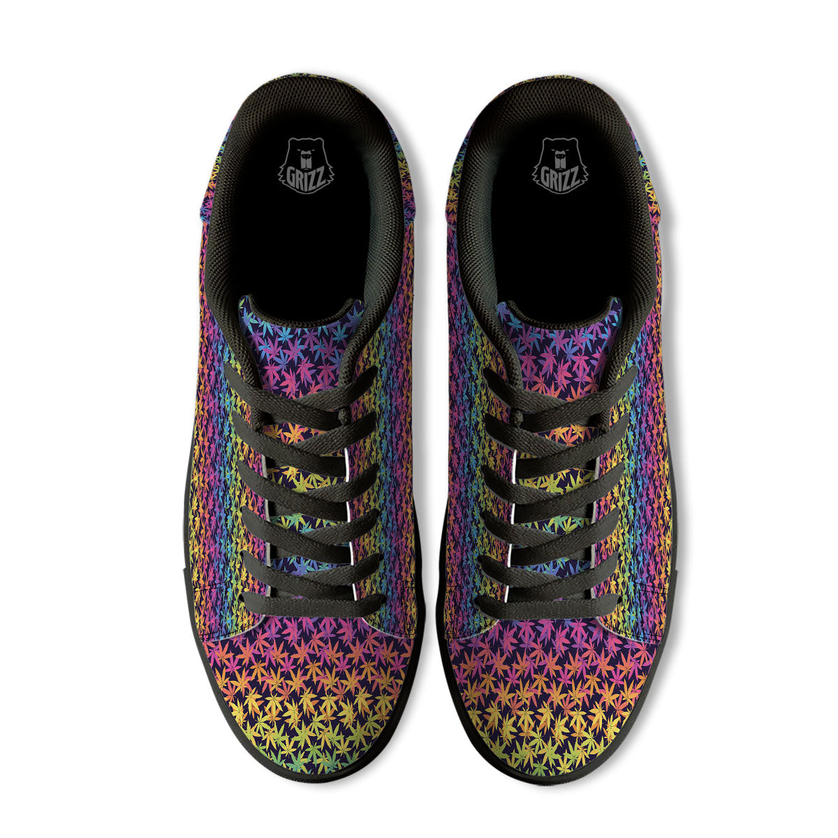 Weed Leaf Colorful Print Pattern Black Low Top Sneakers-grizzshop