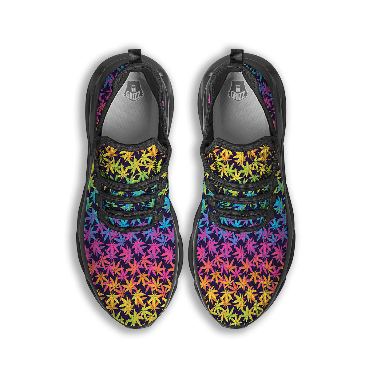 Weed Leaf Colorful Print Pattern Black Running Shoes-grizzshop