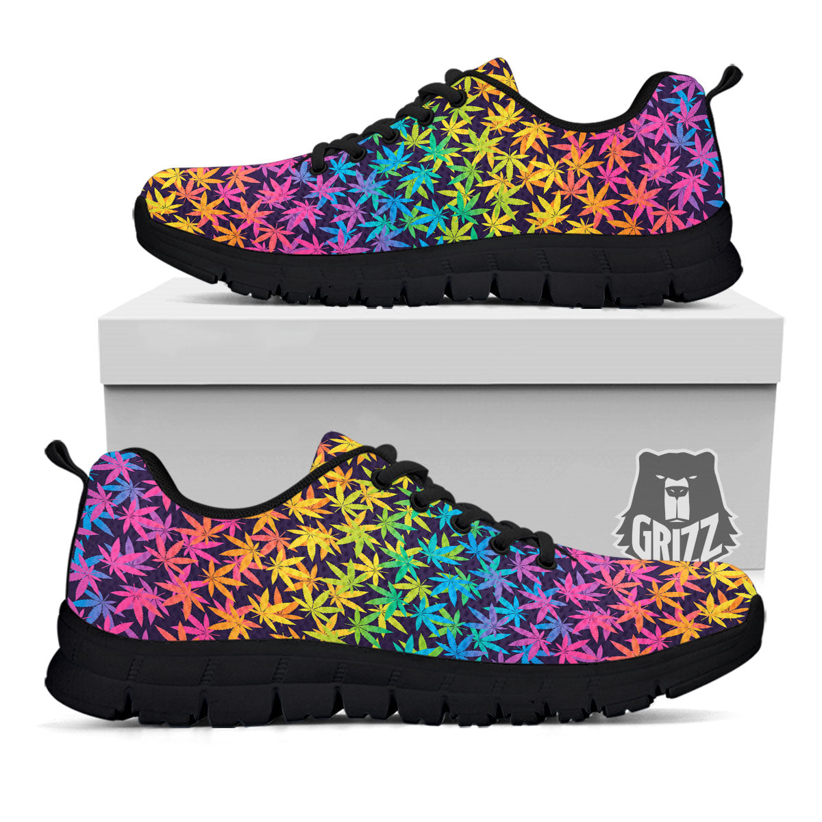Weed Leaf Colorful Print Pattern Black Sneaker-grizzshop