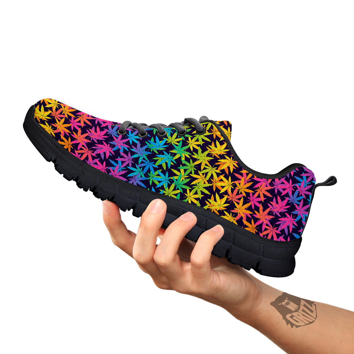 Weed Leaf Colorful Print Pattern Black Sneaker-grizzshop