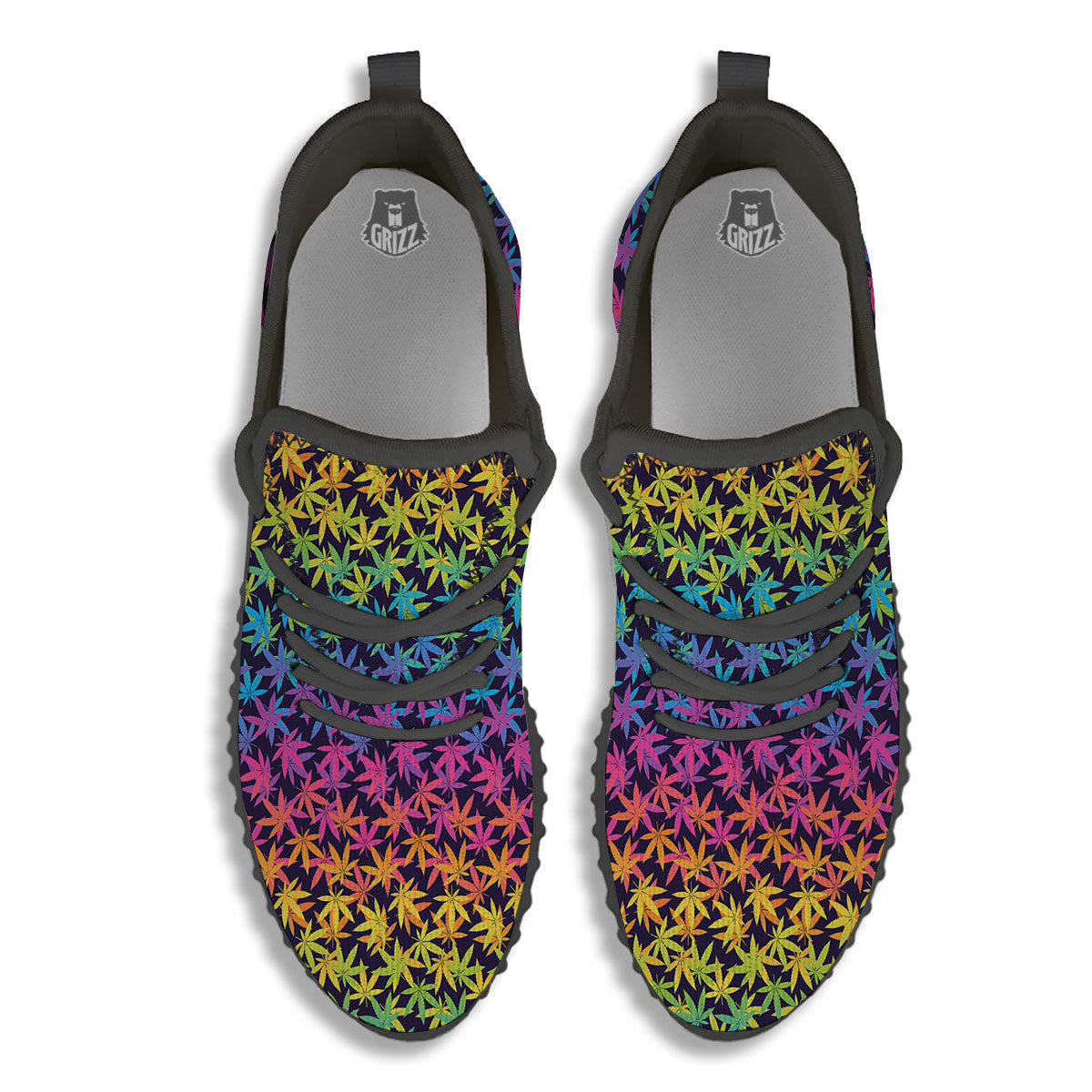Weed Leaf Colorful Print Pattern Black Walking Shoes-grizzshop