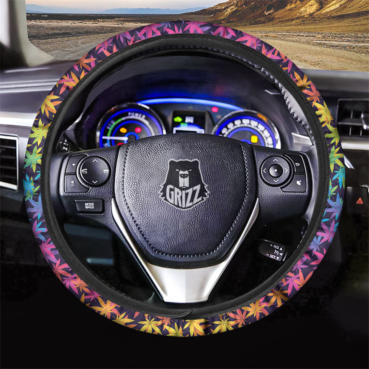 Weed Leaf Colorful Print Pattern Car Steering Wheel Cover-grizzshop