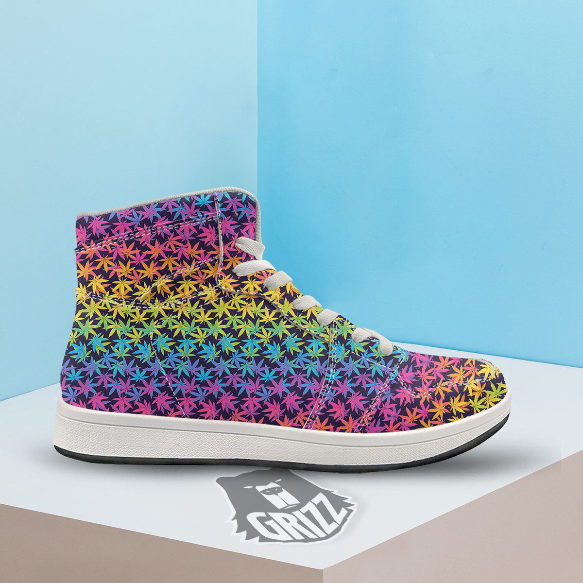 Weed Leaf Colorful Print Pattern High Top Sneakers-grizzshop