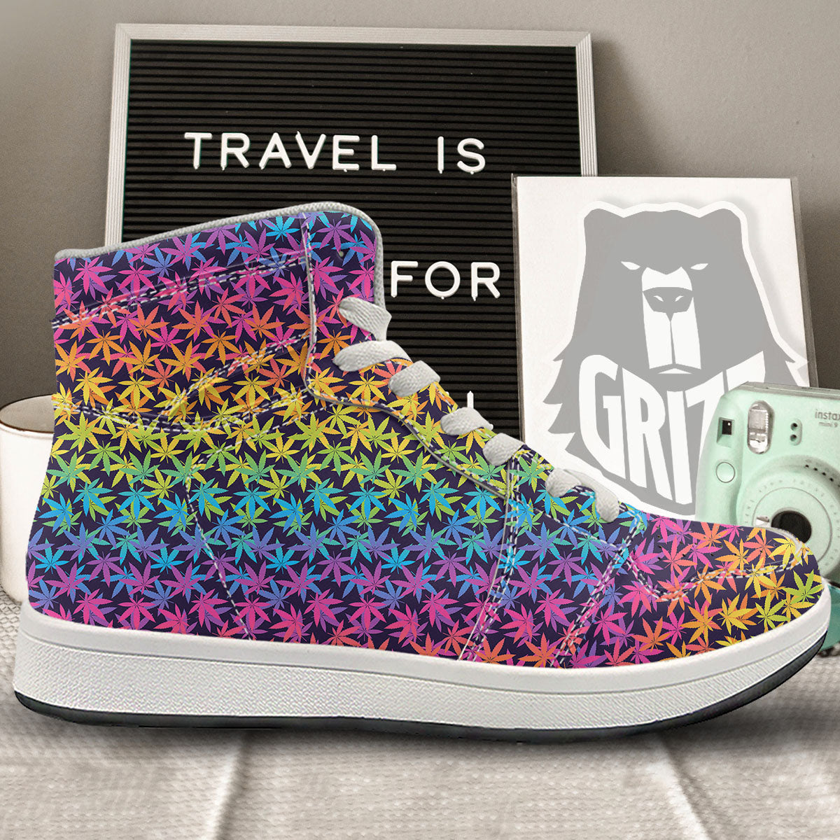 Weed Leaf Colorful Print Pattern High Top Sneakers-grizzshop