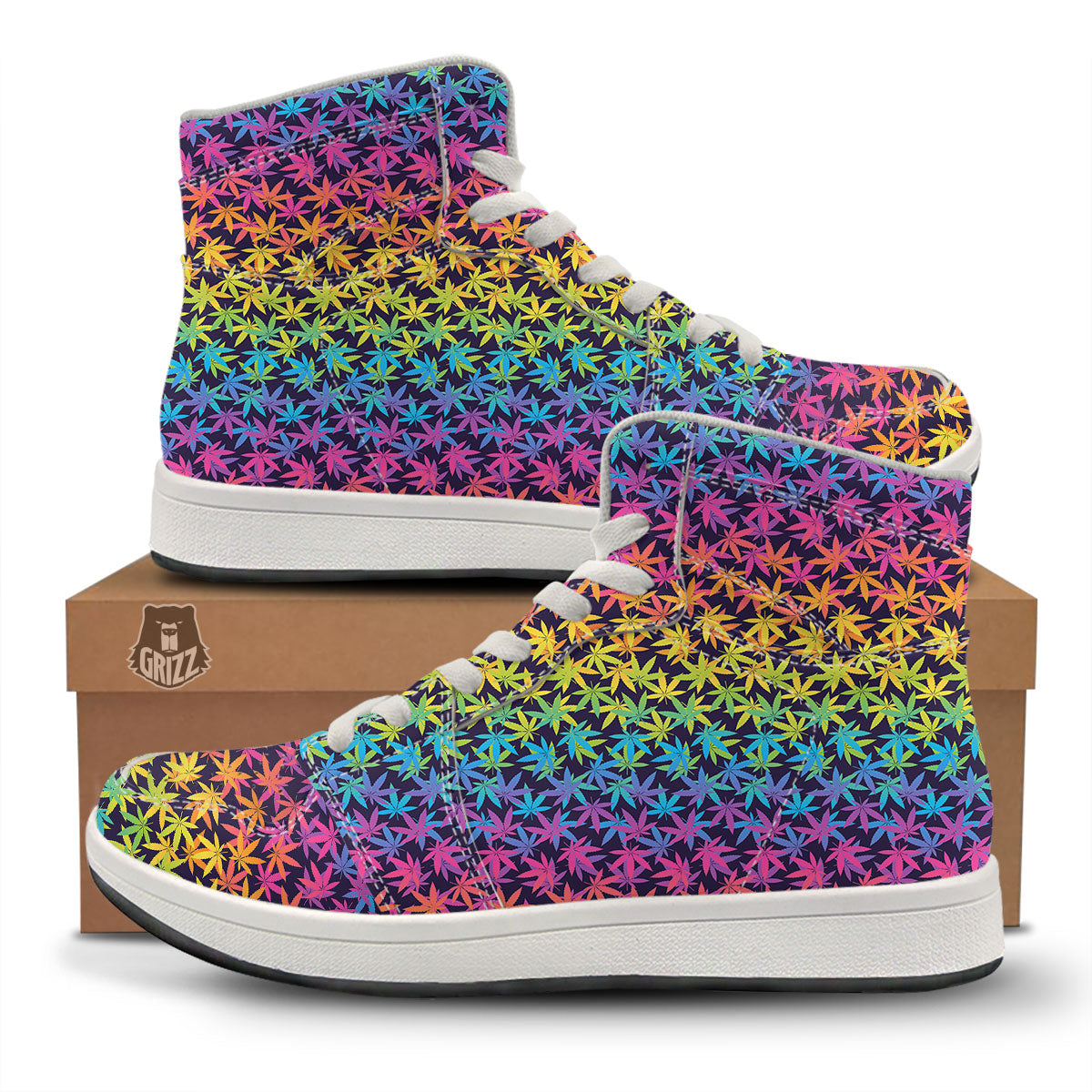 Weed Leaf Colorful Print Pattern High Top Sneakers-grizzshop
