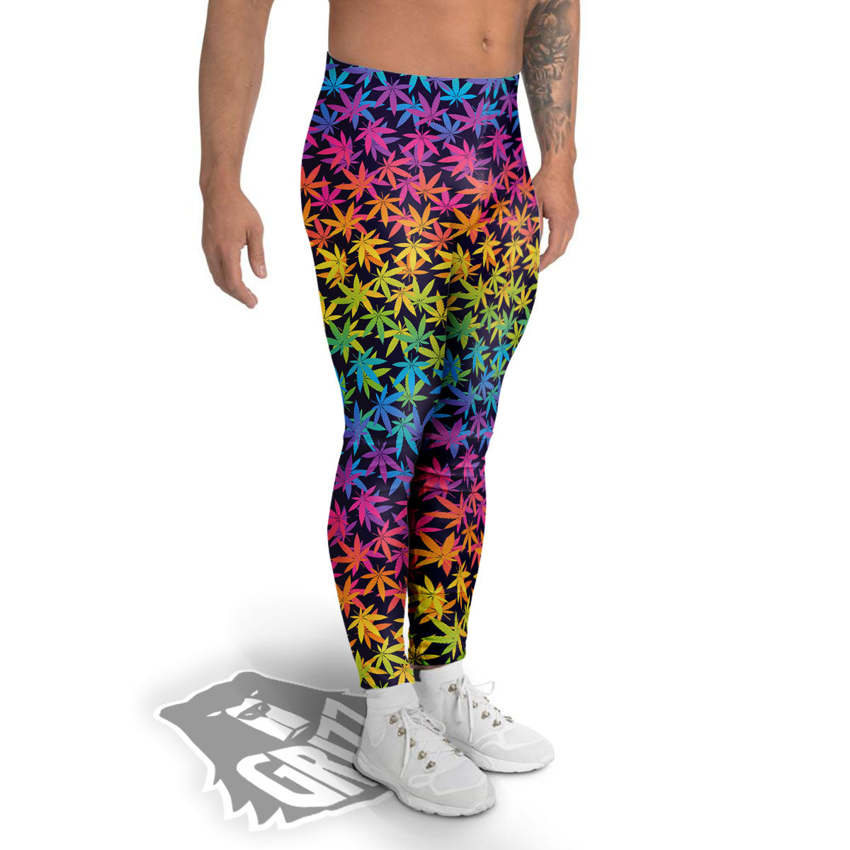 Weed Leaf Colorful Print Pattern Men's Leggings-grizzshop