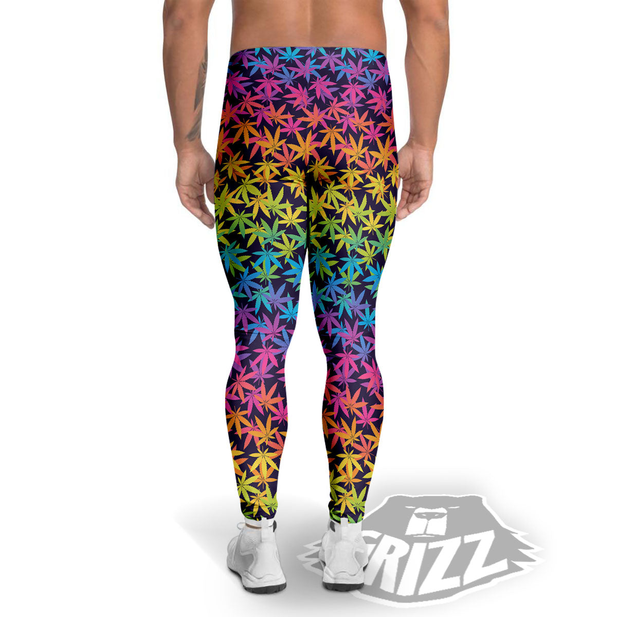 Weed Leaf Colorful Print Pattern Men's Leggings-grizzshop