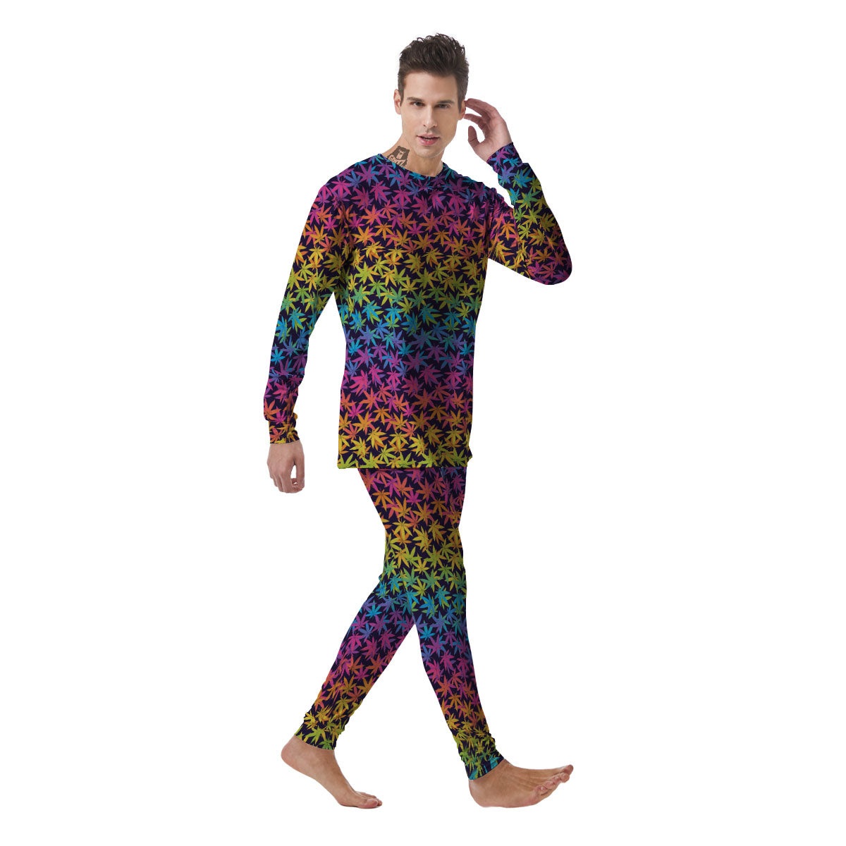 Weed Leaf Colorful Print Pattern Men's Pajamas-grizzshop