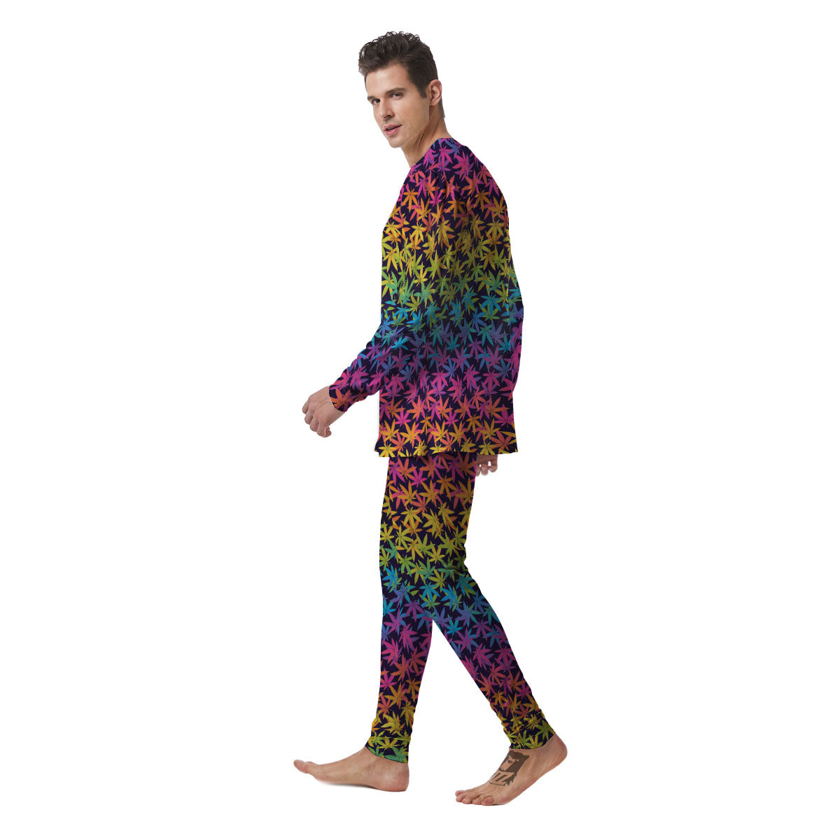 Weed Leaf Colorful Print Pattern Men's Pajamas-grizzshop