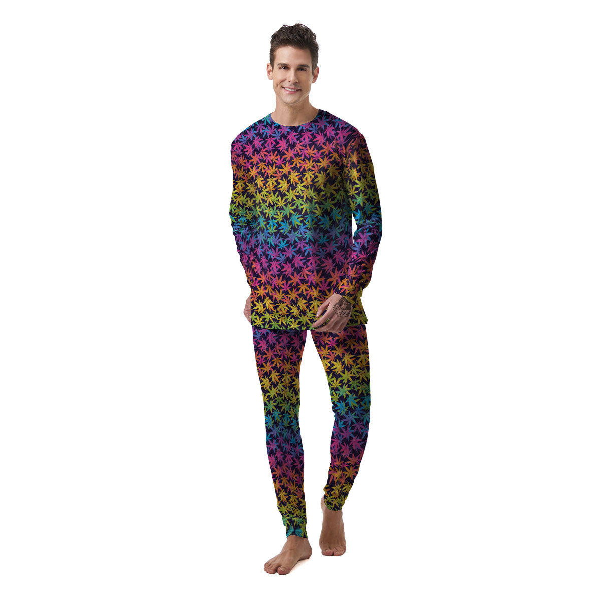 Weed Leaf Colorful Print Pattern Men's Pajamas-grizzshop