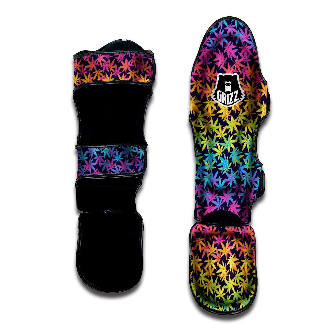 Weed Leaf Colorful Print Pattern Muay Thai Shin Guards-grizzshop