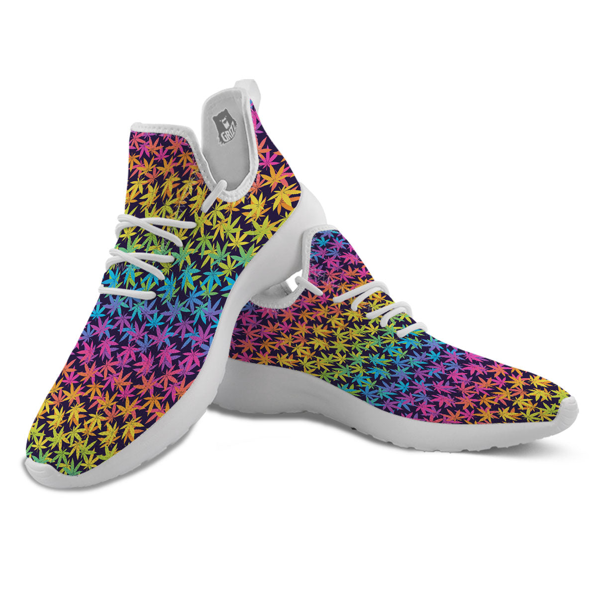 Weed Leaf Colorful Print Pattern White Athletic Shoes-grizzshop