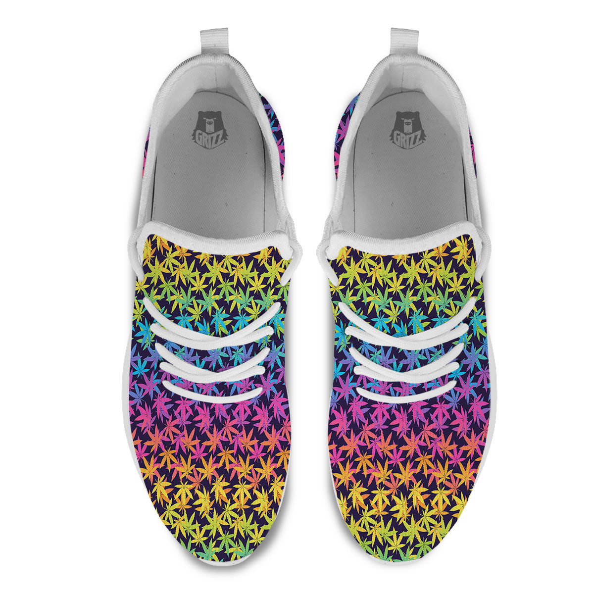 Weed Leaf Colorful Print Pattern White Athletic Shoes-grizzshop