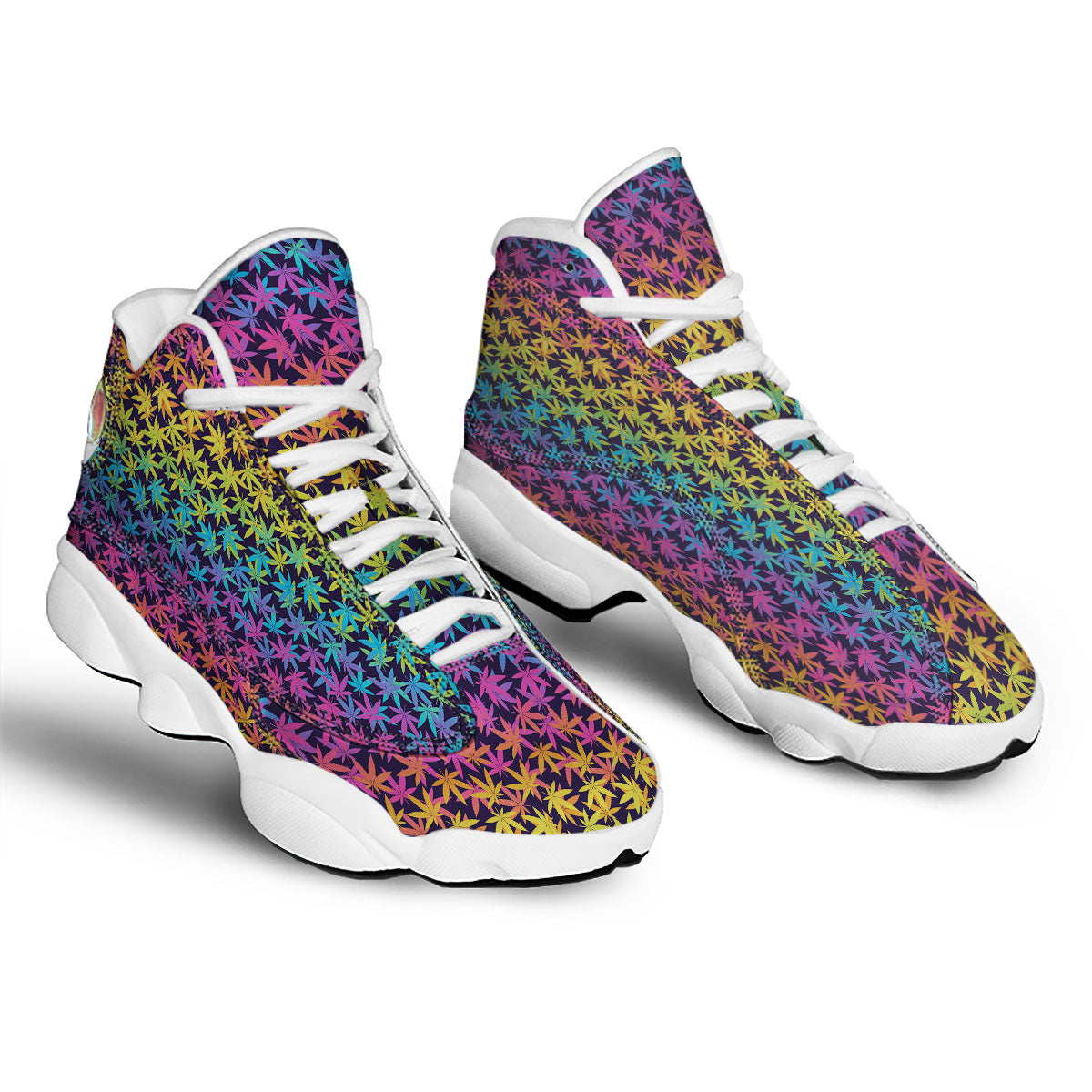 Weed Leaf Colorful Print Pattern White Basketball Shoes-grizzshop