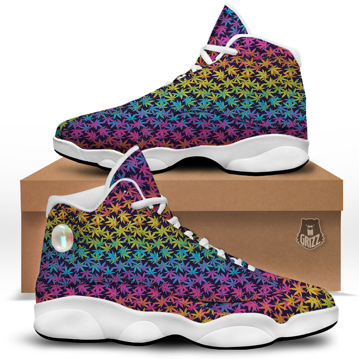 Weed Leaf Colorful Print Pattern White Basketball Shoes-grizzshop