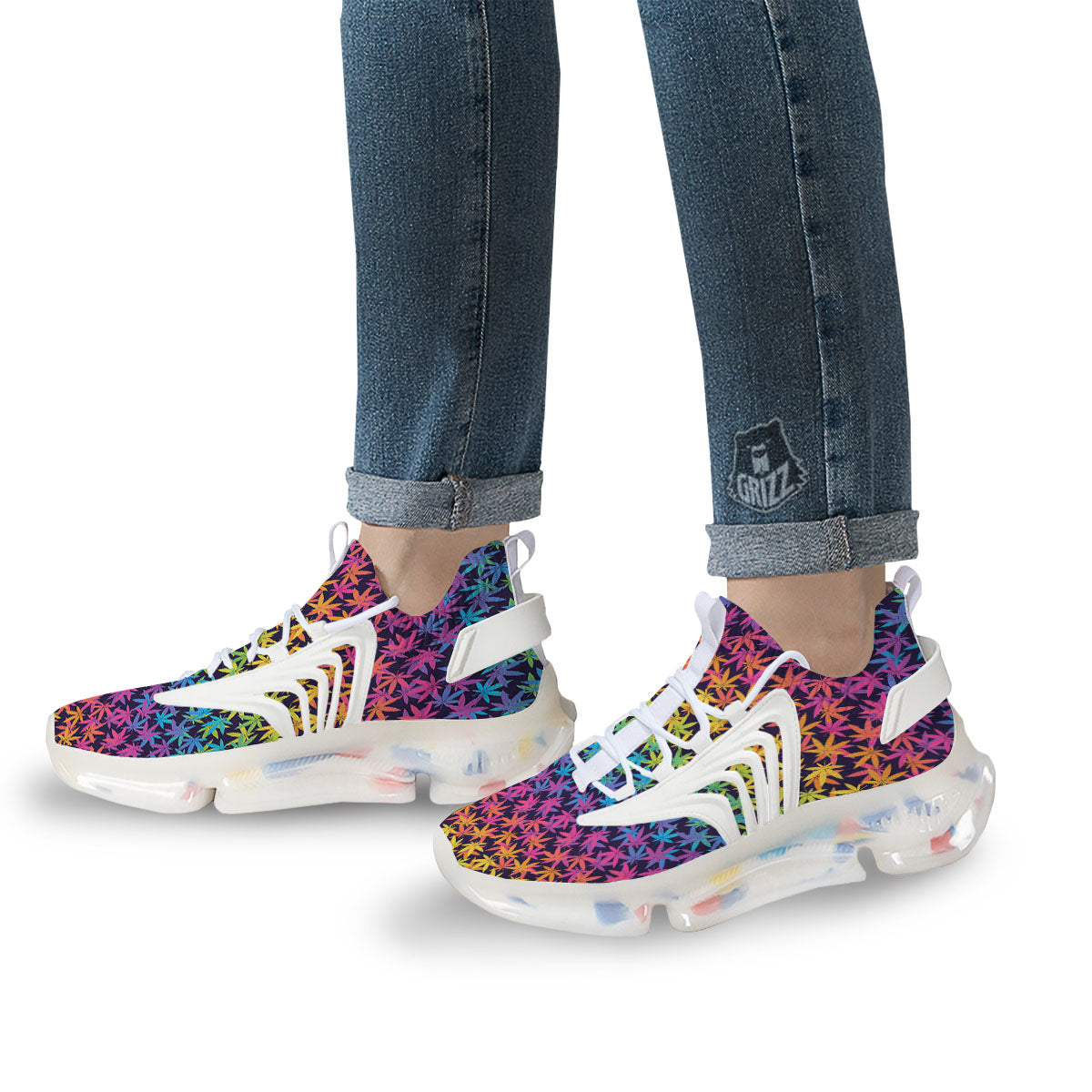 Weed Leaf Colorful Print Pattern White Gym Shoes-grizzshop