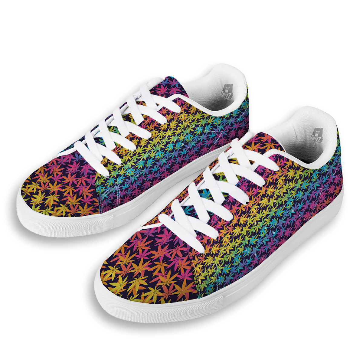 Weed Leaf Colorful Print Pattern White Low Top Sneakers-grizzshop