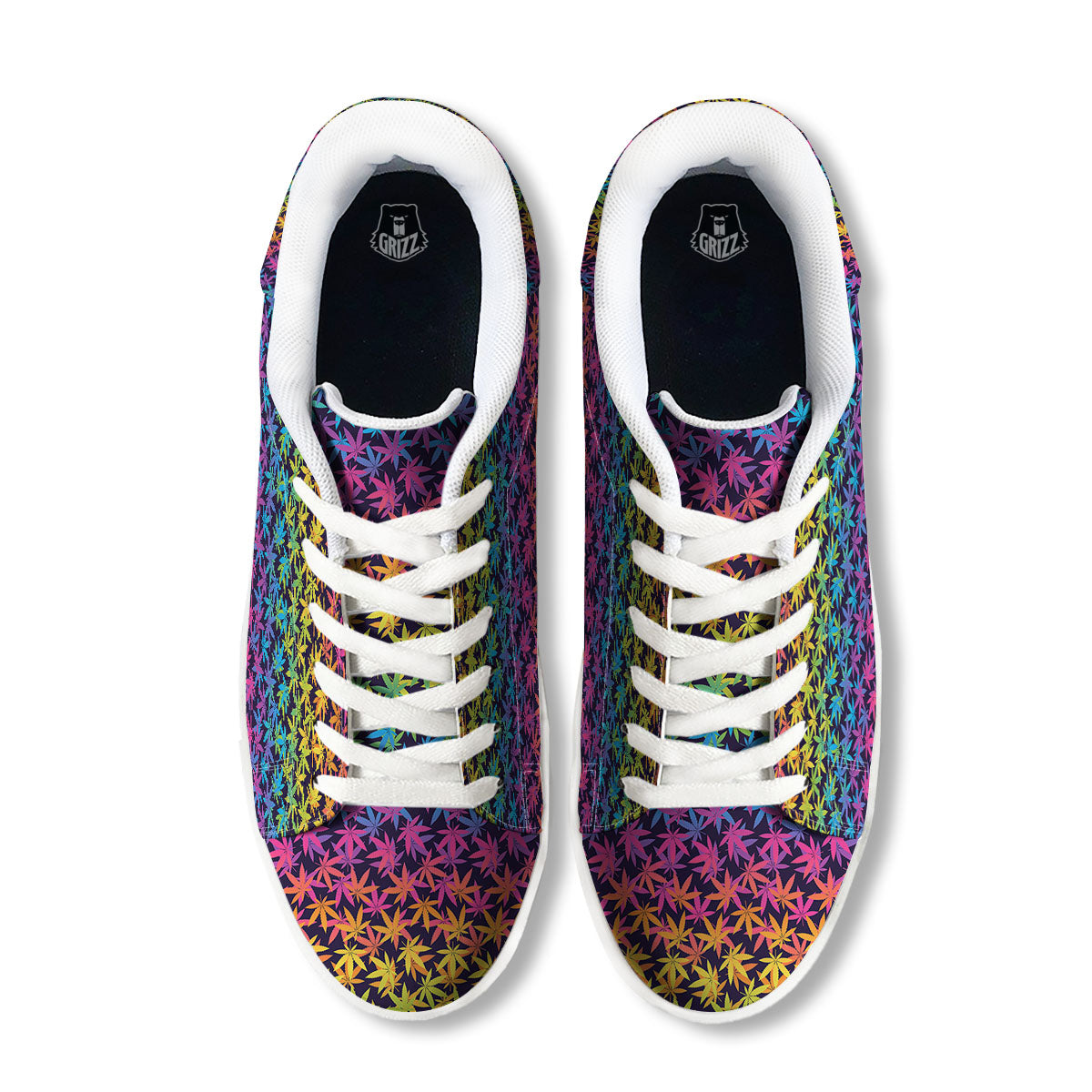 Weed Leaf Colorful Print Pattern White Low Top Sneakers-grizzshop