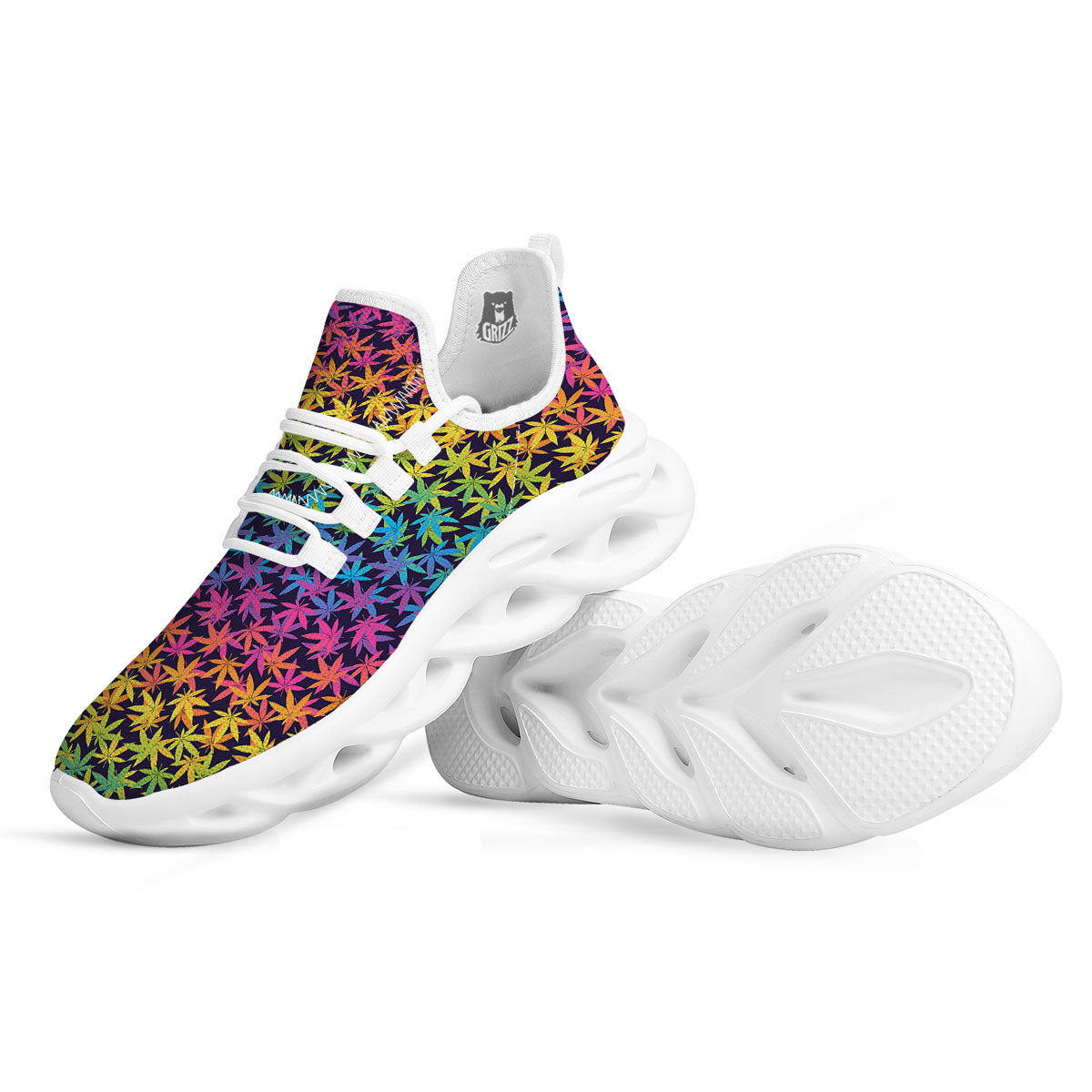Weed Leaf Colorful Print Pattern White Running Shoes-grizzshop
