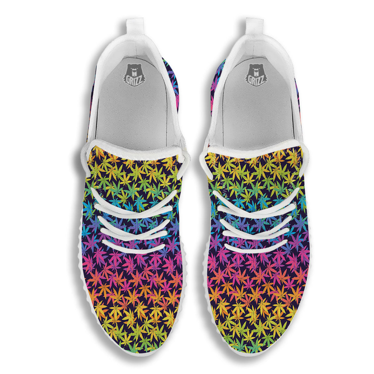 Weed Leaf Colorful Print Pattern White Walking Shoes-grizzshop