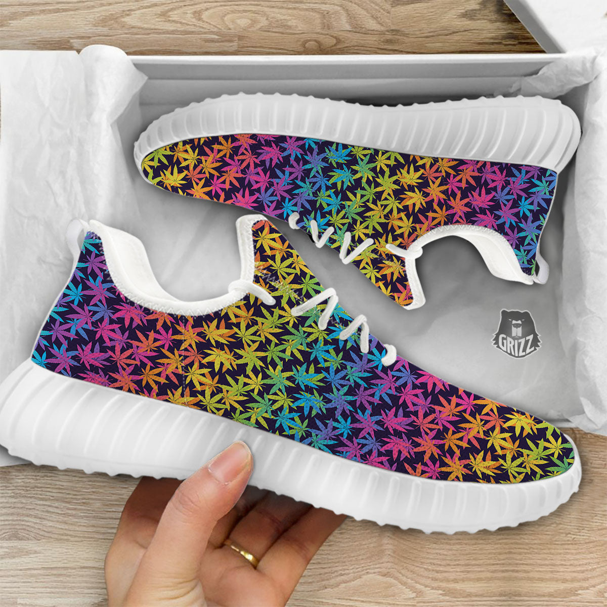 Weed Leaf Colorful Print Pattern White Walking Shoes-grizzshop