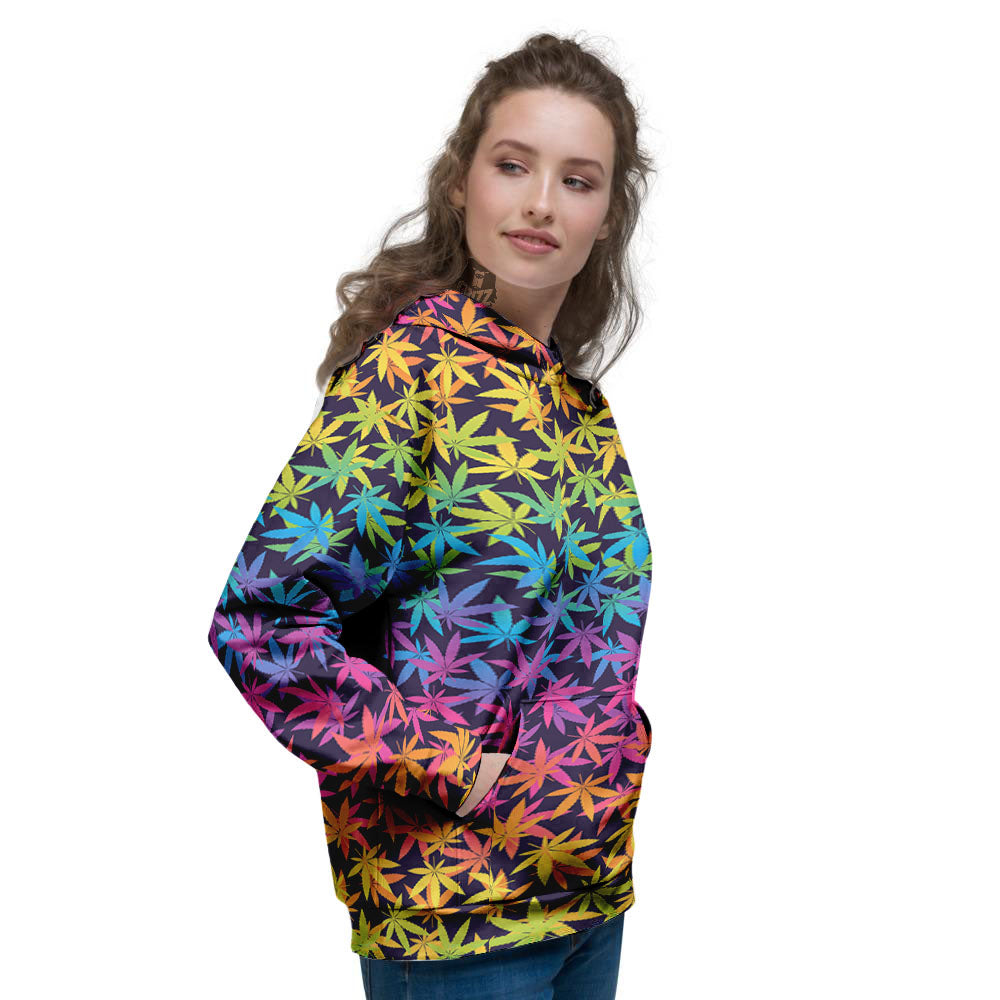 Weed Leaf Colorful Print Pattern Women's Hoodie-grizzshop