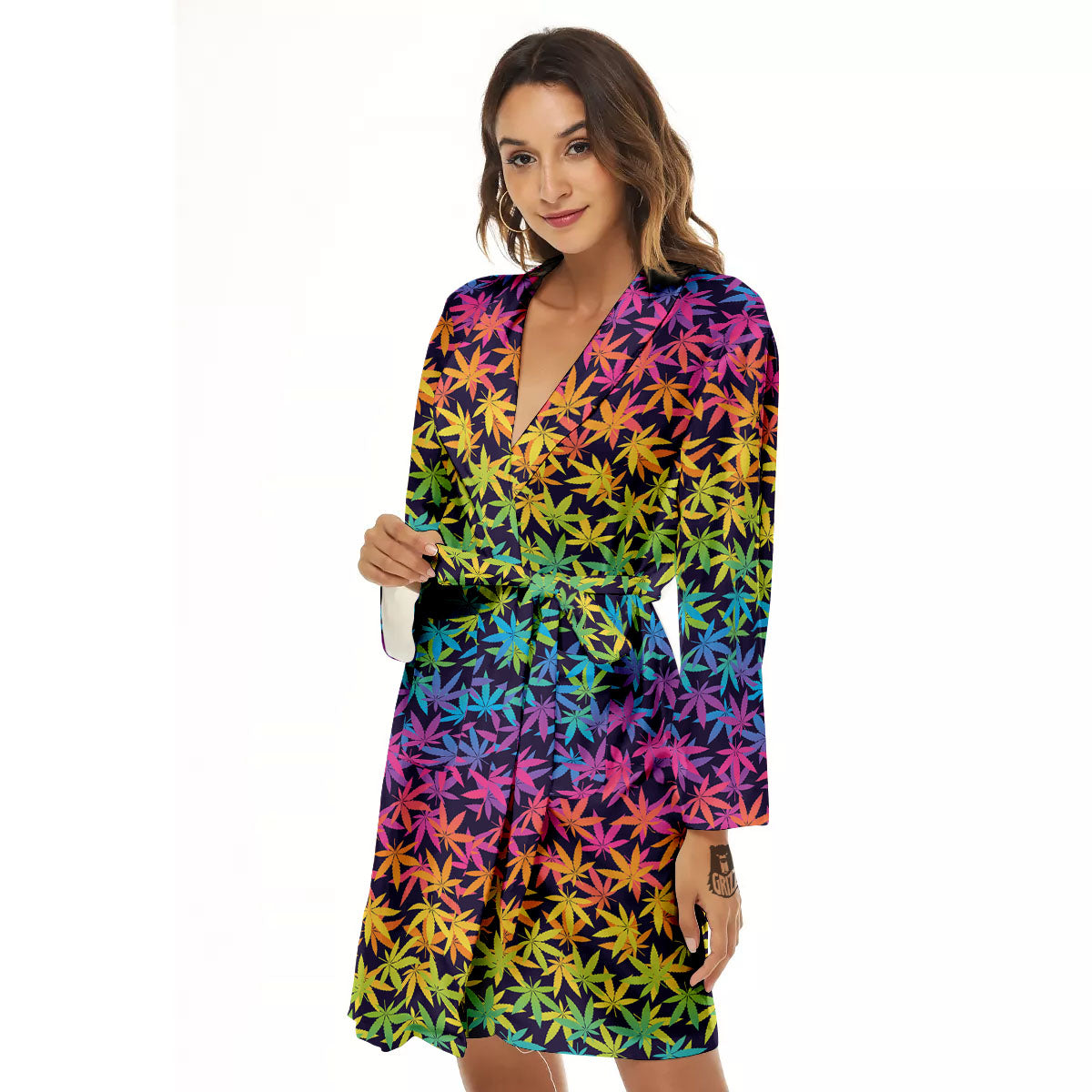Weed Leaf Colorful Print Pattern Women's Robe-grizzshop