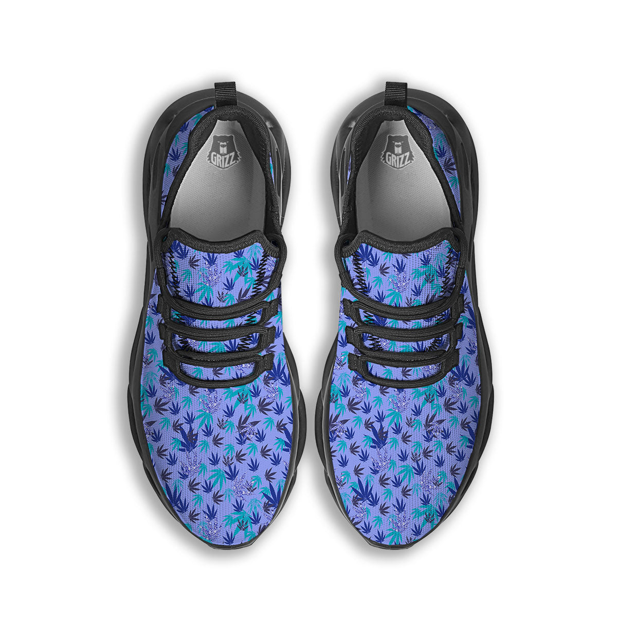Weed Leaf Purple Print Pattern Black Running Shoes-grizzshop