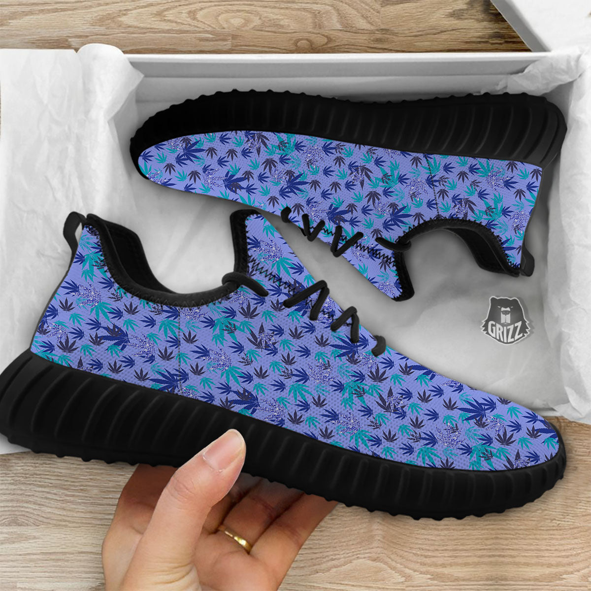 Weed Leaf Purple Print Pattern Black Walking Shoes-grizzshop