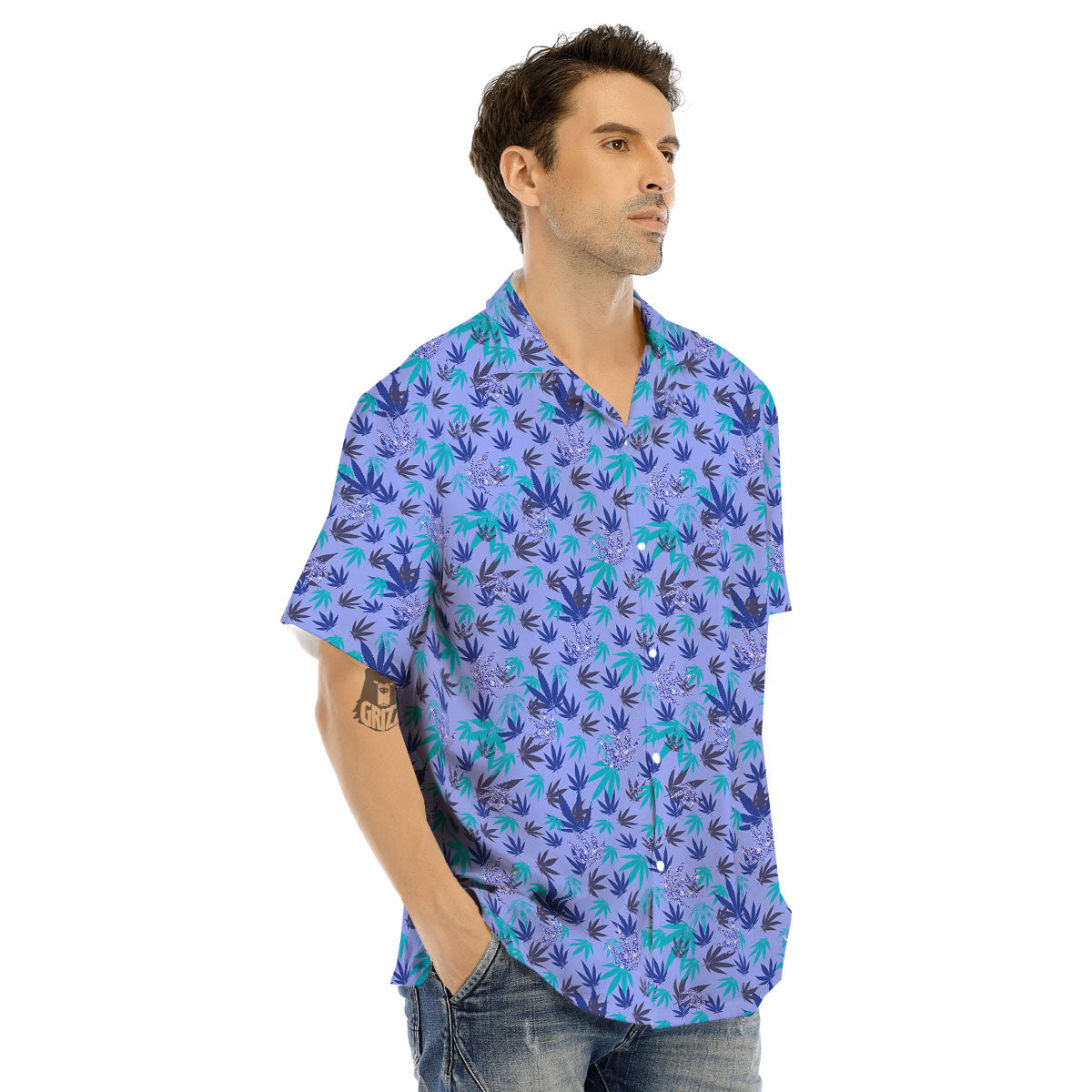 Weed Leaf Purple Print Pattern Men's Hawaiian Shirt-grizzshop