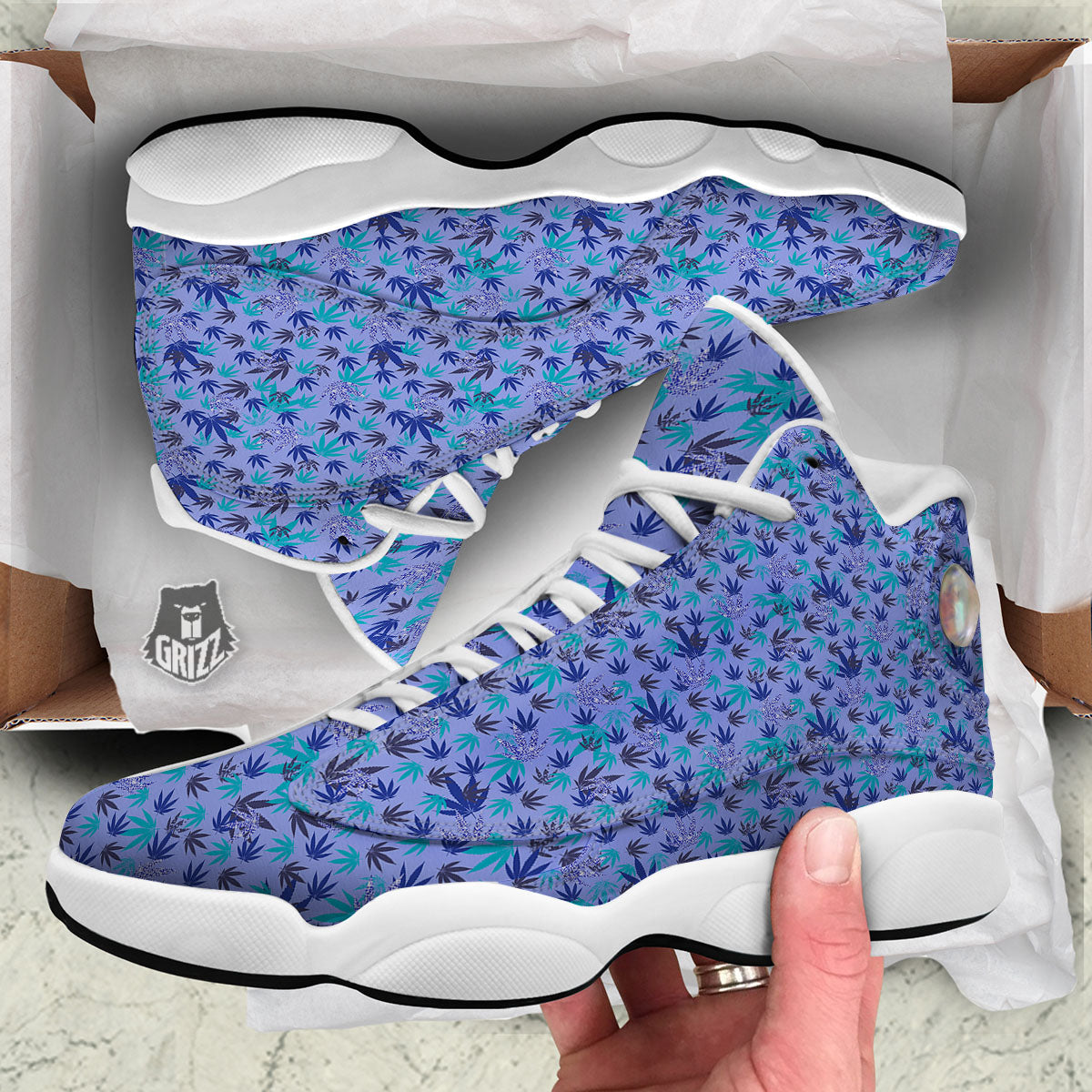 Weed Leaf Purple Print Pattern White Basketball Shoes-grizzshop
