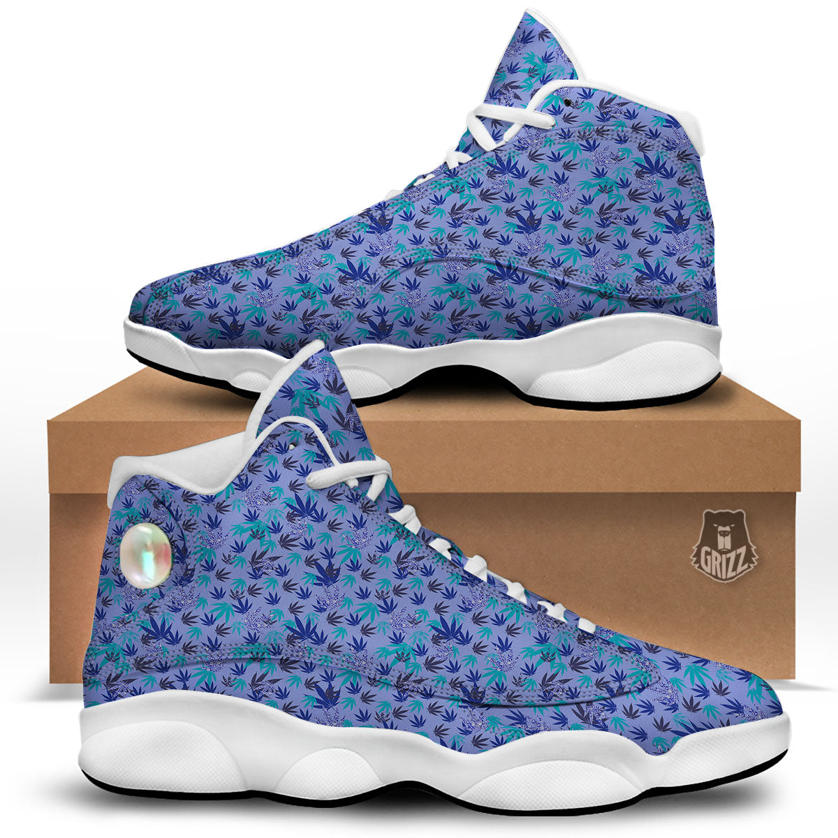 Weed Leaf Purple Print Pattern White Basketball Shoes-grizzshop