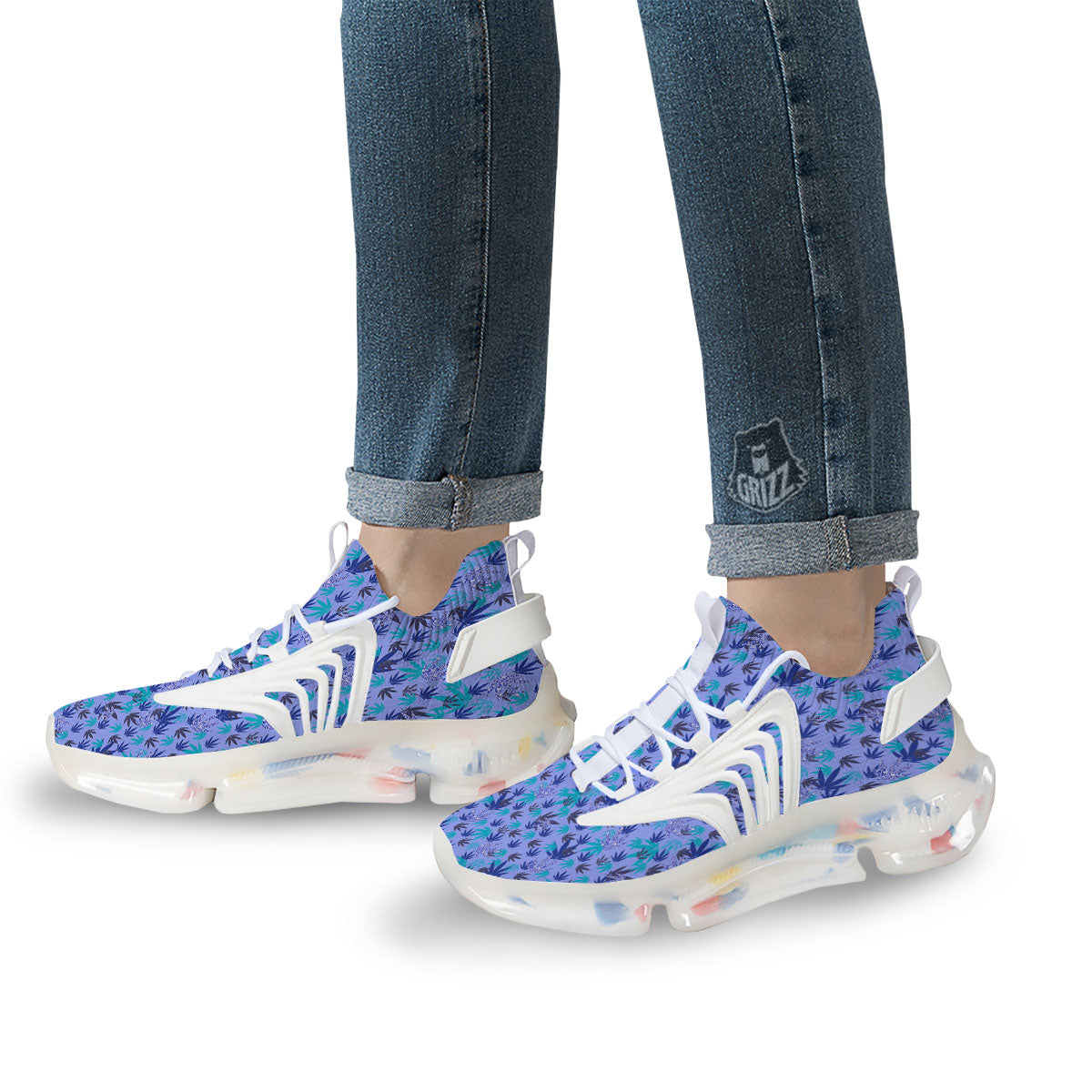 Weed Leaf Purple Print Pattern White Gym Shoes-grizzshop